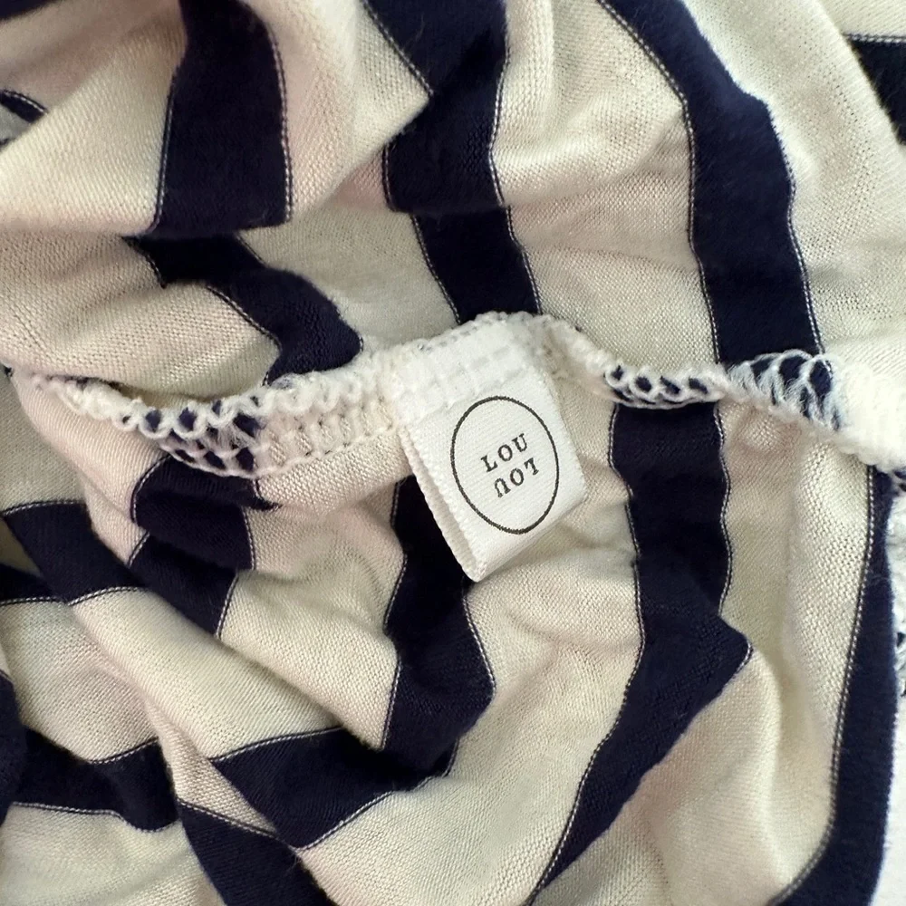 COHEN Newborn Knotted Gown - Lou Lou & Company‎ Cream White & Navy Blue Stripes